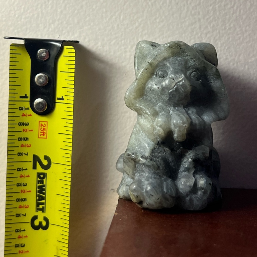 Labradorite Cat in Hoodie Carving